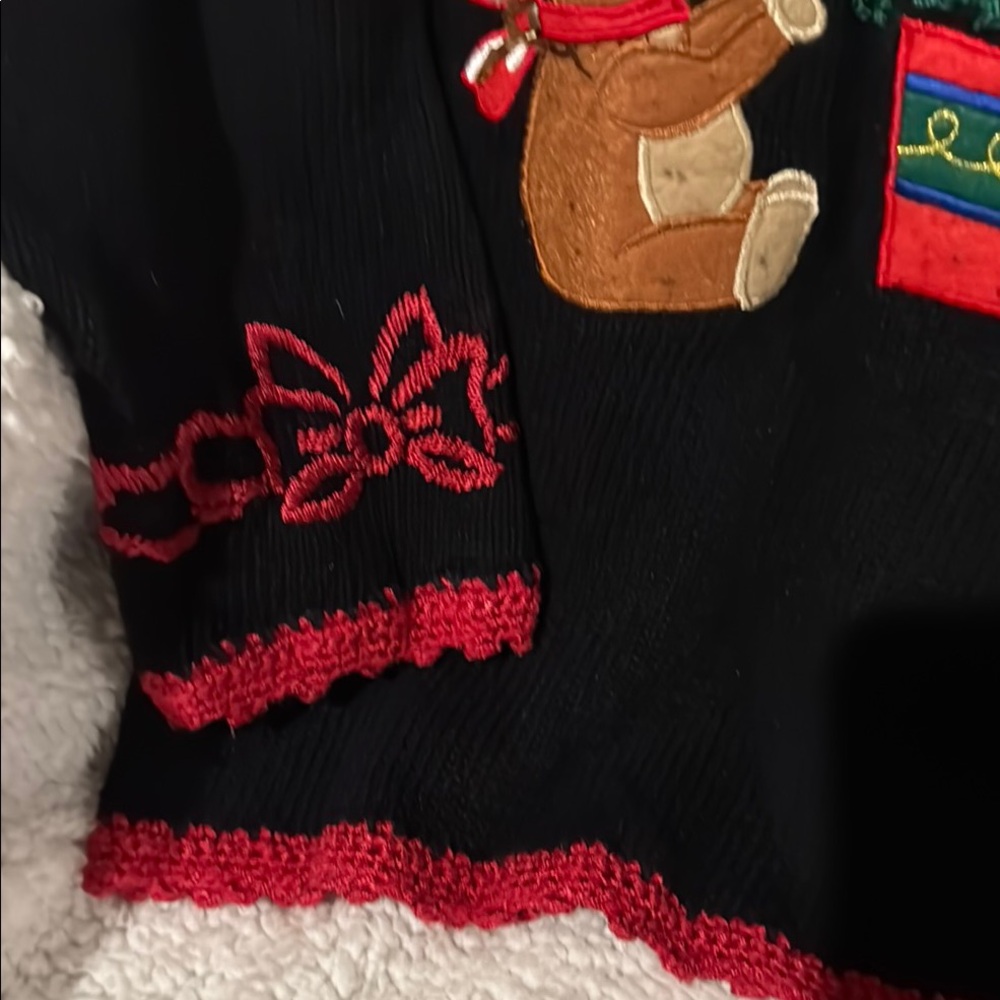 Ugly/Festive Black Christmas Sweater with Tree and Bear Design - Picture 3 of 9